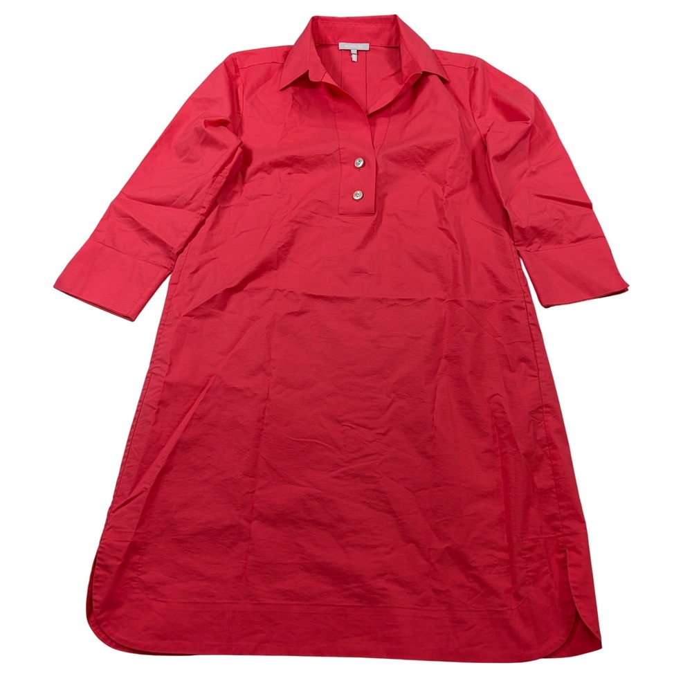 Hinson Wu Aileen Coral Red Cotton Blend Button Back 3/4 Sleeve Shirt Dress Small